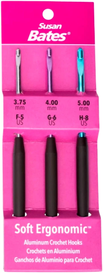 Susan Bates Soft Ergonomic Aluminum Crochet Hook Set #12693 - 3.75, 4.0 & 5.0 mm