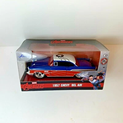 Jada 1:32 Diecast Model MARVEL Avengers 1957 Chevy Bel Air Blue Orange White - Image 1 of 4