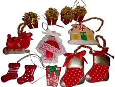 Red Christmas Holiday Ornaments Vintage Fabric Resin and Cardboard Glitter Gifts