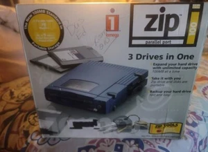 Iomega Zip 100 lecteur portable boîtier de câble parallèle bloc d'alimentation 1 disque lecteur de chariot - Photo 1/4