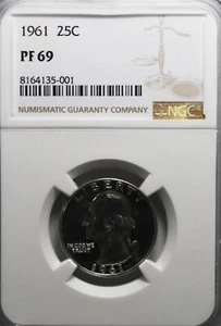 1961 25c Washington Proof Silver Quarter Dollar NGC PF69 - Picture 1 of 2
