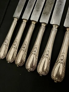 6 Christofle Alfenide Silverplate Louis XVI Style 10-3/8” Banquet Dinner Knives - Picture 1 of 8