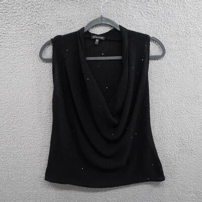 Top Eileen Fisher para mujer grande negro sin mangas lentejuelas hilo italiano capucha cuello Foto 1 de 4