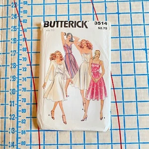 Womens Uncut 1980s Spaghetti Strap Dress Pattern Size 10 Butterick 3514 - Picture 1 of 3