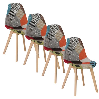 EGOONM Lot de 4 Nordique Chaises Patchwork et Bois de Hêtre pour Salle à Manger Rouge01