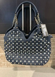 Nwt Latique synthetic navy studded silver tone & gold rhinestones - Picture 1 of 4
