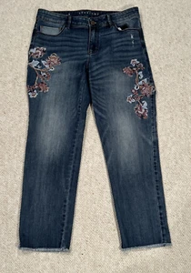 WHBM Straight Jeans Größe 8 Denim Crop Blumen bestickt Cropped Raw Edge - Bild 1 von 6