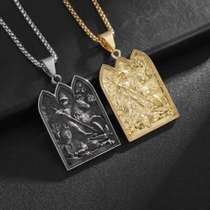 Saint St George Pendant Necklace Stainless Steel Plated God Hip Hop Punk Men - Picture 1 of 11