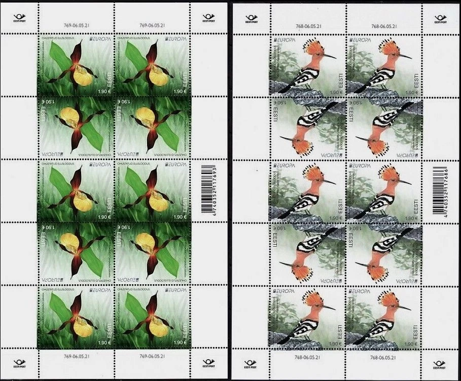 Estonia 2021 Europa CEPT,  Fauna, Birds, Flowers, Orchids MNH**  - Image 1 of 1