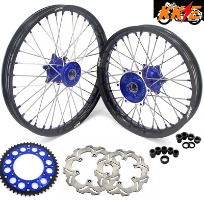 KKE 21/19 Cast Wheels Set Fit Yamaha YZ125 250 1999-16 YZ250F 450F 03-2015 Blue - Image 1 of 4