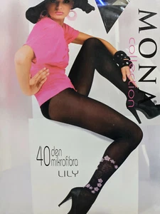 40 den microfibre tights with cute fancy pink flowers on the side- Lily by Mona - Picture 1 of 1