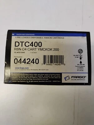 Genuine Fargo 044240 YMCKO Color Ribbon - 200 Prints  NEW - Image 1 of 4