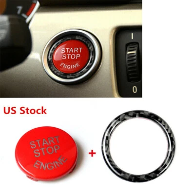 2x Carbon Fiber Engine Start Stop Button Ring Trim For BMW 3 Series E90 2009-12 — 第 1/4 张图片