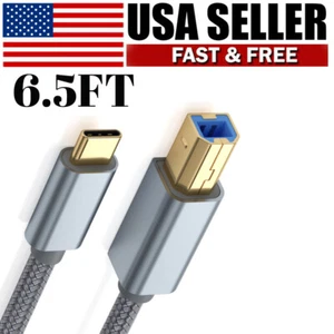 6.5FT USB-C to USB-B 2.0 Cable Nylon for Epson HP Canon Brother Printer Scanner - Picture 1 of 4