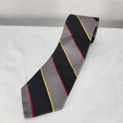 Vintage Lands' End Silk Repp Stripe Tie Gray/Black/Red/Yellow 100 % Silk USA - Image 1 of 4