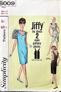 SIMPLICITY 6009 1960’s Tie-Shoulder Dress Sewing Pattern. Size 14 - Bust 34”. - Picture 1 of 2