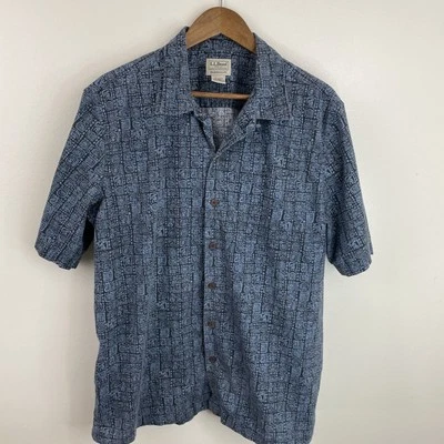 L. L. Bean Shirt Mens Large Traditional Blue Aztec Short SLV Button Loop Collar - Image 1 of 4