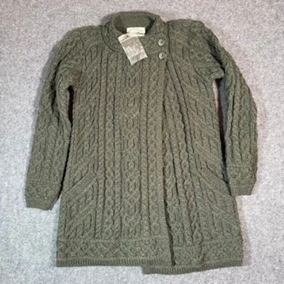 Aran Crafts Cable Knit Merino Wool Cardigan Sweater Coat Green Size S NWOT Warm - Image 1 of 4