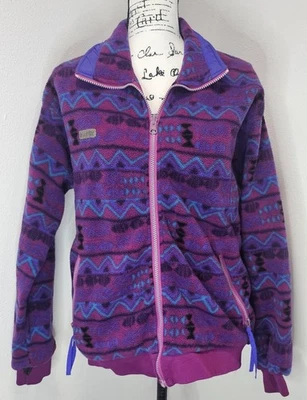 Vtg Columbia Fleece Jacket Full Zip Aztec Southwest Print Sz XL Purple Blue 90's - Image 1 of 4