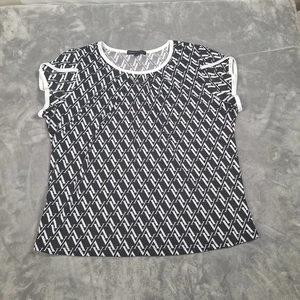 Adrienne Vittadini Bluse Damen Gr. XL schwarz weiß Allover Print dehnbar - Bild 1 von 6