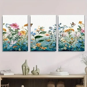 3pcs Watercolor Border with Butterflies Wall Art Canvas Unframed/Framed - Picture 1 of 8