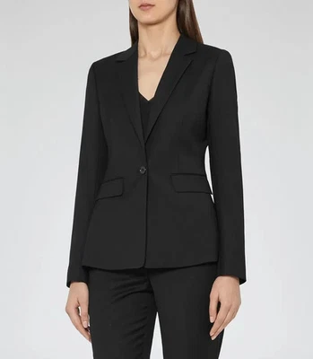 REISS $390 Solid Black Lined Huxley Wool Blend Blazer Jacket Top Size US 6 - Image 1 of 4