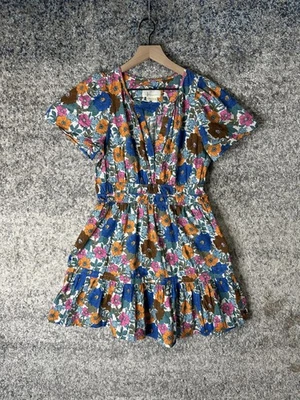 Anthropologie Dress Womens Medium Floral Cotton V Neck Ruffle Hem Mini Boho - Image 1 of 4
