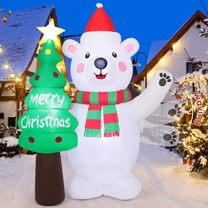 7 Fuß Weihnachten Aufblasbar Winken Eisbär und Weihnachtsbaum Outdoor Schlag U... - Bild 1 von 6