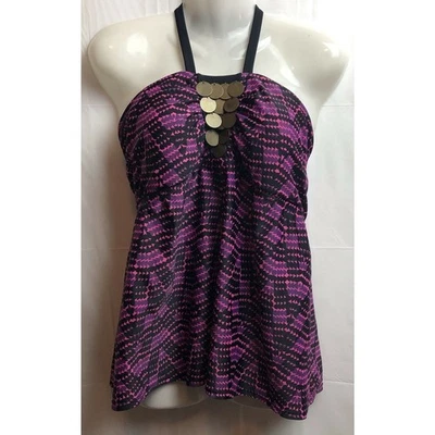 Camiseta Tankini Liz Lange Maternidad Mujer L Púrpura Geo Halter Adorno Acolchado Natación Foto 1 de 4