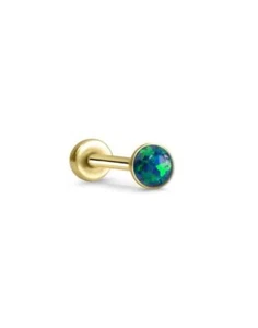 Threadless Labret Nose Ring Monroe Push Pin Stud Yellow Gold Steel 2mm Opal - Picture 1 of 10