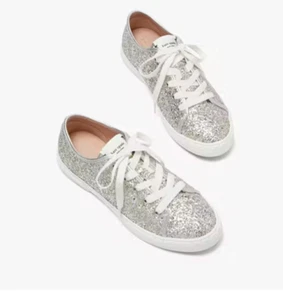 KATE SPADE VALE GLITTER LACE UP SNEAKERS SHOES 6.5 PREPPY CLASSIC GLAM CASUAL - Picture 1 of 8