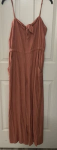 ROXY womens spaghetti strap leaf Ptint jumpsuit old rose size Large - Picture 1 of 8
