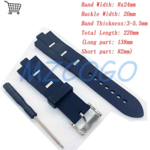 Correa de reloj de goma negra de silicona para Bvlgari Diagono 8x24 mm broche plateado - Imagen 1 de 4