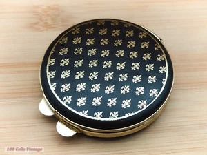 Cuero Genuino Italiano Negro y Dorado - Maquillaje/Polvo Vintage Compacto - 1 o - Imagen 1 de 5