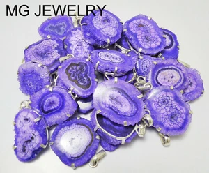 50 PCs Purple Color Solar Quartz Druzy Gemstone .925 Silver Plated Pendant Lot - Picture 1 of 8
