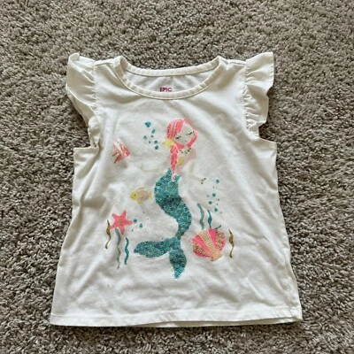 Epic Threads Tee Shirt Flutter Sleeves Glitter Graphic Sequin Mermaid Size 5 - Image 1 of 4