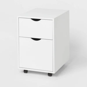 Metal File Cabinet with Two Drawers White Powder-Coated Finish Cutout Handles - Picture 1 of 2