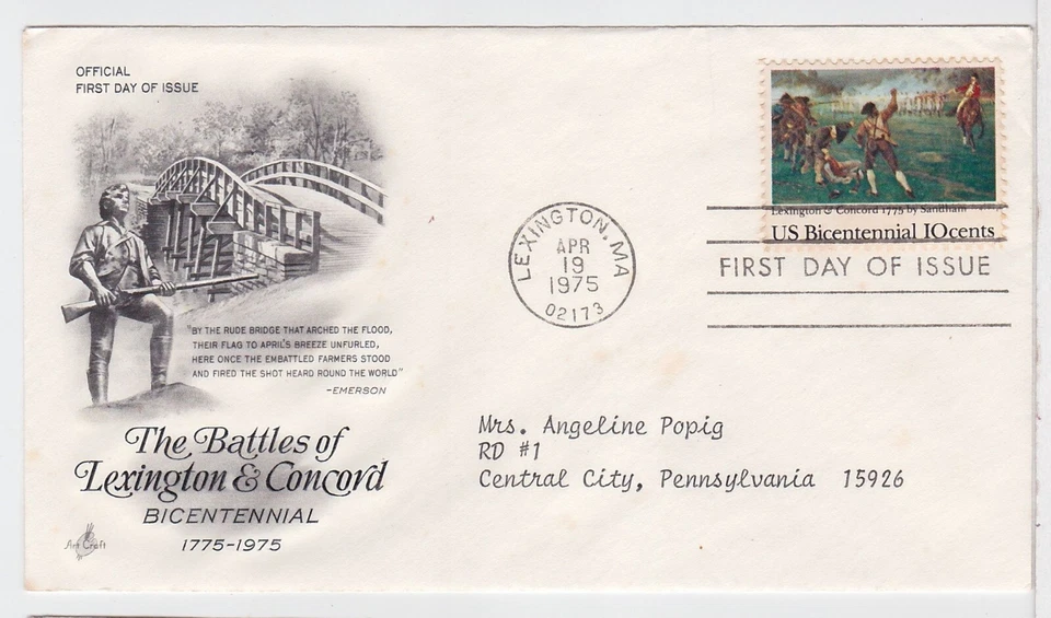 TurtlesTradingPost- Battle of Lexington & Concord 1975 #1563 - Artcraft FDC - Image 1 of 1