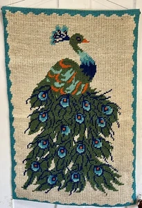 Beautiful Petit Point Vintage Tapestry Wall Hanging Proud Peacock 23” X 35” - Picture 1 of 7