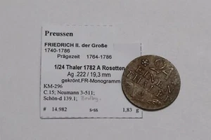 🧠🇩🇪 GERMANY PRUSSIA 1/24 THALER 1782 A ROSETTE B79 #W524 - Picture 1 of 2