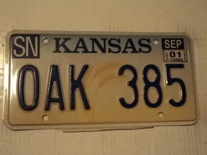 2001 KANSAS Wheat License Plate OAK 385 KS Shawnee - Picture 1 of 1