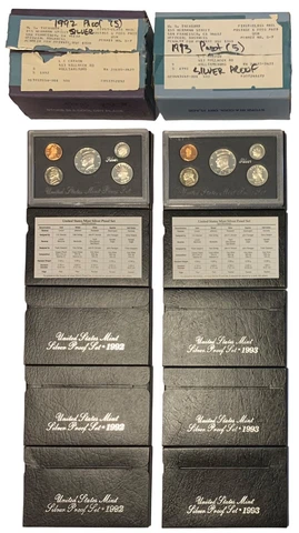 1992 & 1993 Silver Proof 10 Sets - 5 of Each YEAR in OGP & COA Cover