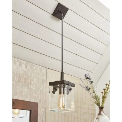 Glayse 6-1/2 in. 1-Light Bronze Clear Glass Mini-Pendant Kitchen Light - Image 1 of 4