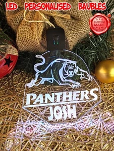Penrith Panthers  Personalised Name Christmas Bauble LED Light Up Decoration - Picture 1 of 15