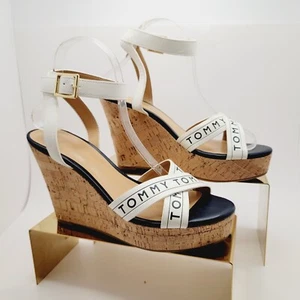 Tommy Hilfiger Women's Wedge Strappy Sandals Spell Out 4.5”TWKRESHA-C Size 9 M - Picture 1 of 11