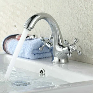 Basin Chrome Brass Mixer Sink Faucet 2Handles Bathroom Hot and Cold Tap US - Picture 1 of 8