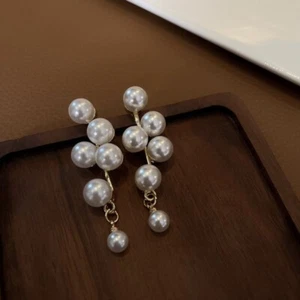 Elegant White Pearl Dangle Drop Earrings for Women - Picture 1 of 4
