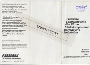 Lista de precios FIAT 1984 modelos especiales Ritmo Bertone Pininfarina precios técnica tipo - Imagen 1 de 2