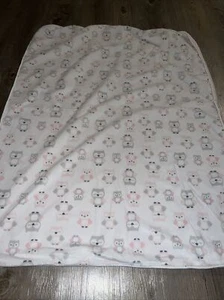 Manta suave recién nacida Baby Owl Sherpa Minky blanca rosa gris difícil de encontrar en muy buen estado - Imagen 1 de 6