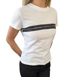 Christian Dior Vintage Logo T-Shirt Top #38 Zip Rundhals weiß Baumwolle RankAB - Bild 1 von 13